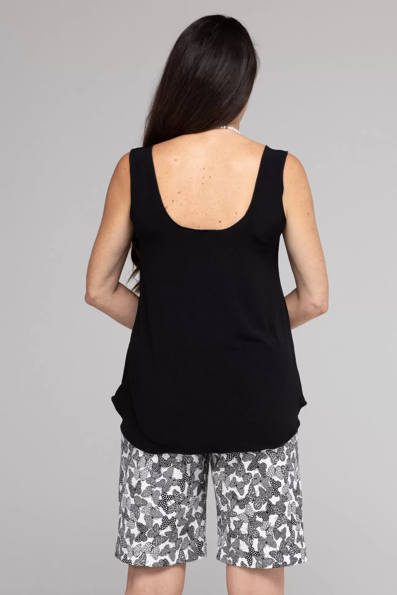 Black Butterfly Stretch Cotton Pique shorts with Pockets