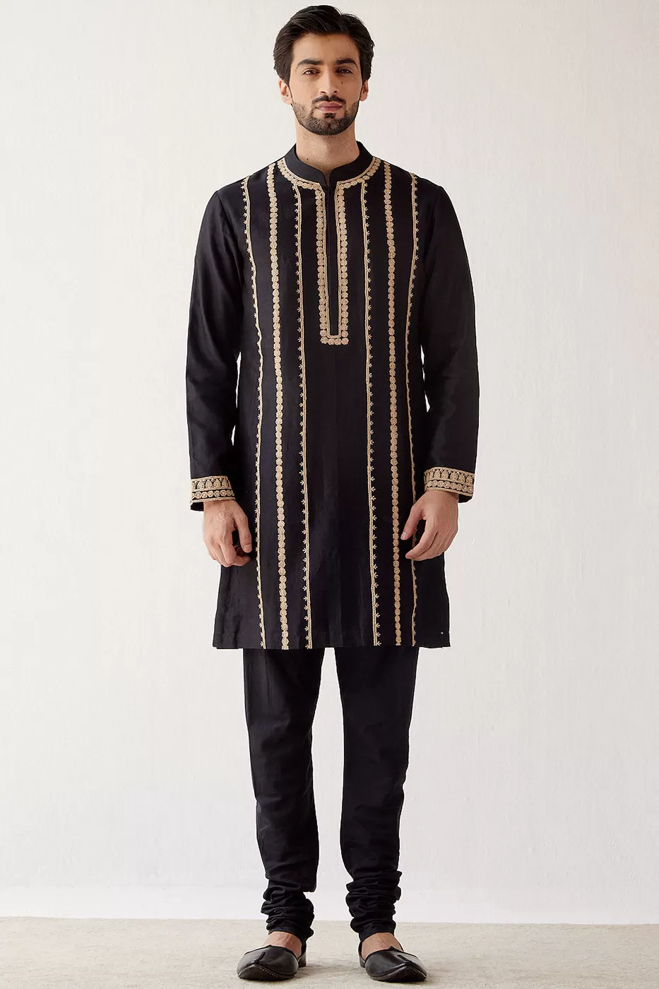 Black Emboidered Chanderi Kurta Set