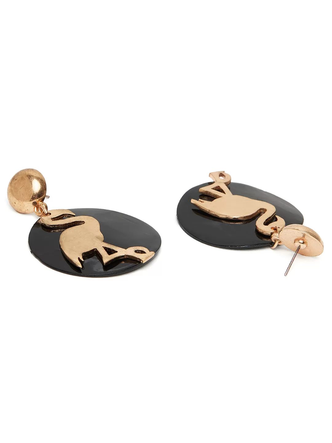 Black Shell Rose Gold Toned Flamingo Earring