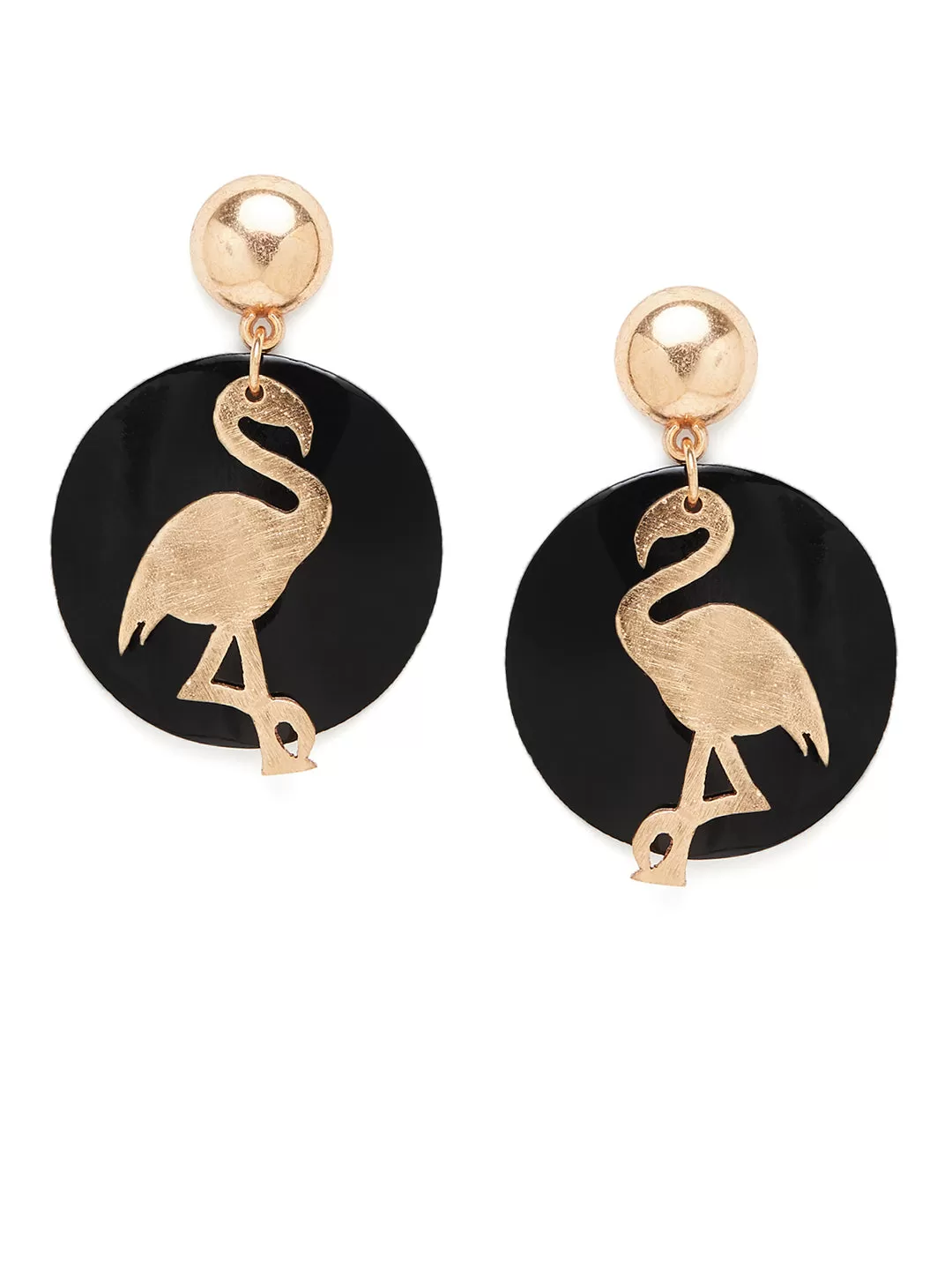 Black Shell Rose Gold Toned Flamingo Earring