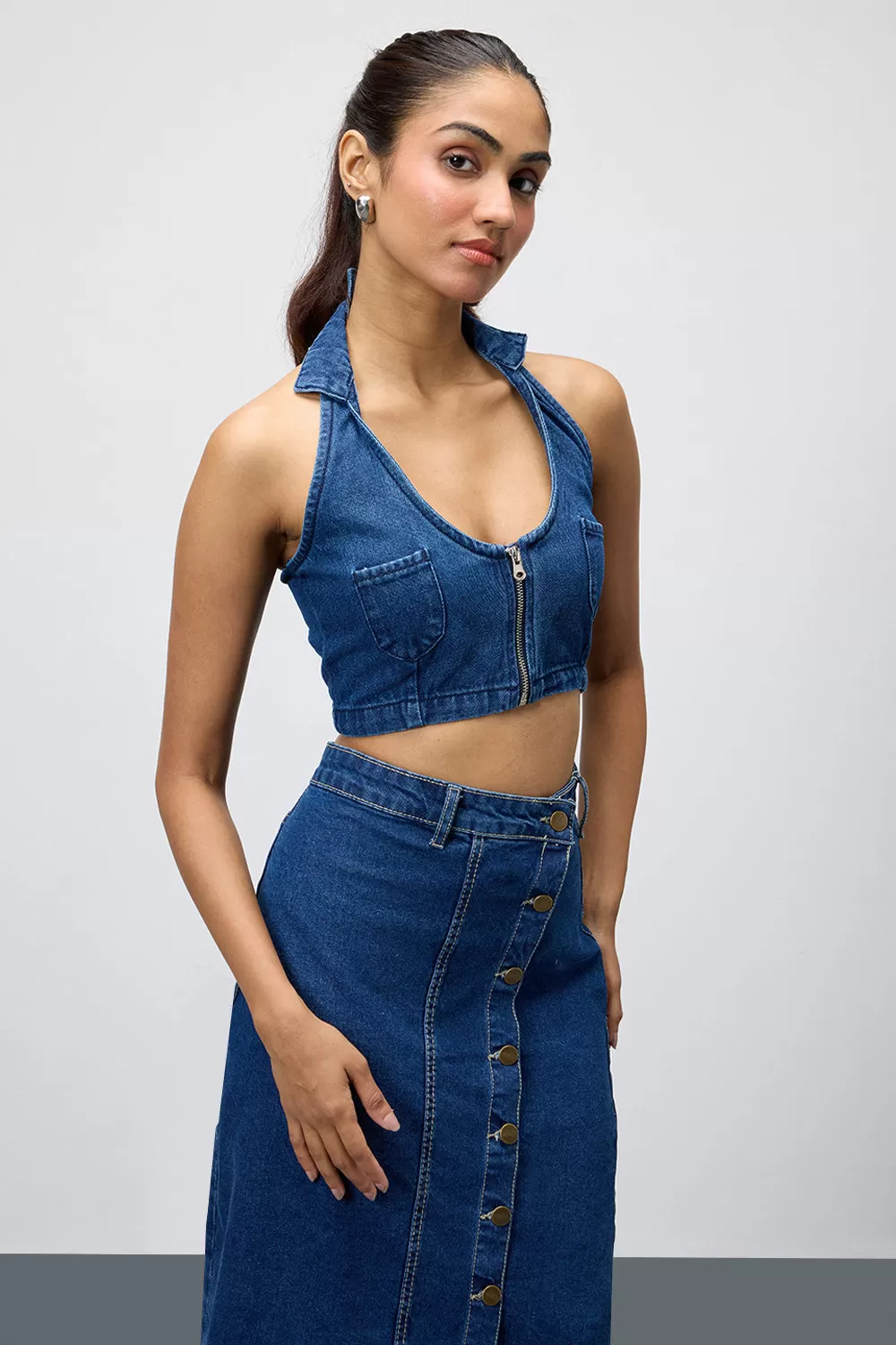 Blue Abyss Denim Cropped Top