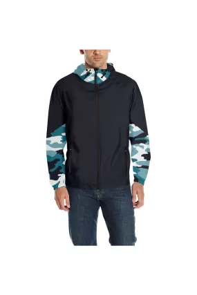 Blue Camouflage Quilted Windbreaker for Men (Model H35)