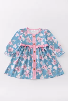 Blue floral print girl dress