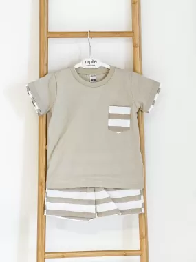 Boys Rapife Camel Horizontal Stripe Pocket Shirt and Short Set