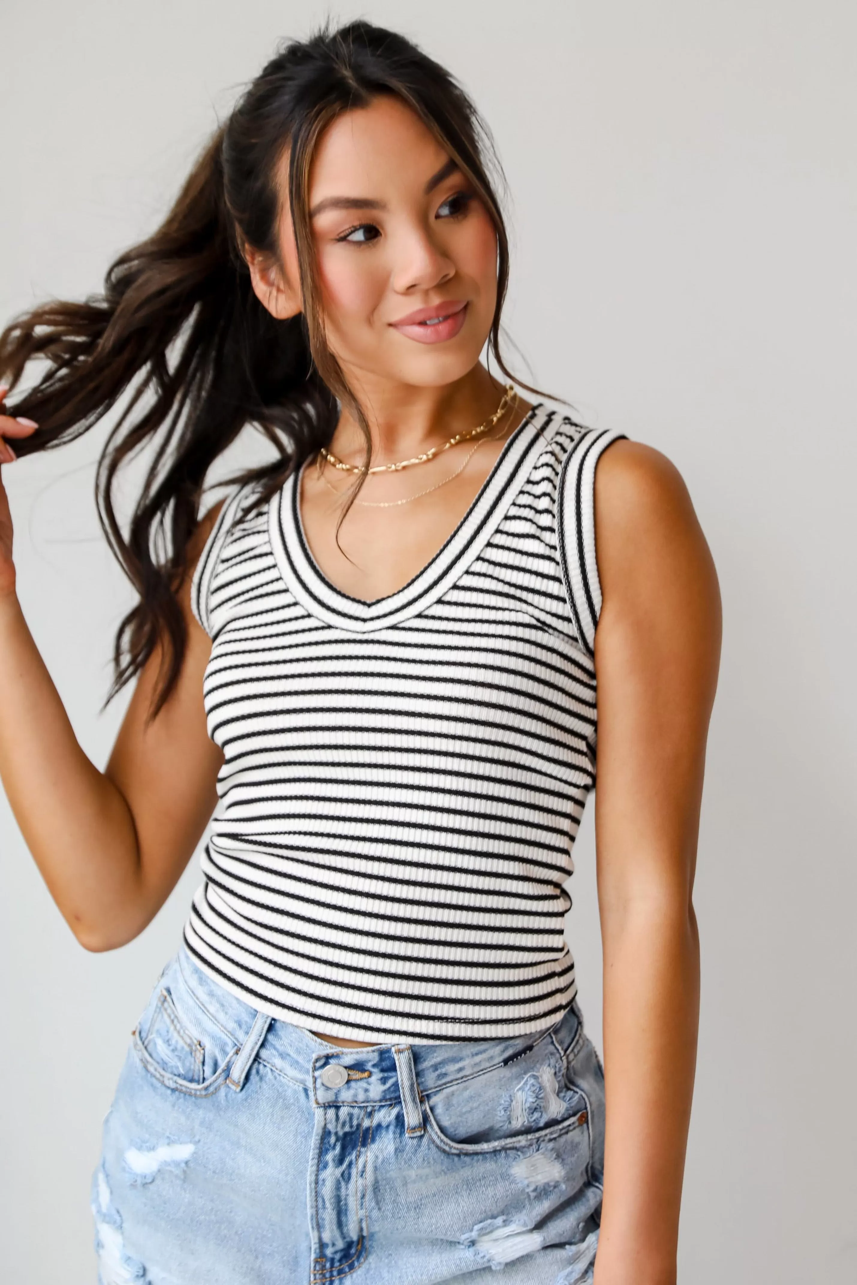 Bri Striped V-Neck Tank - DU DEAL