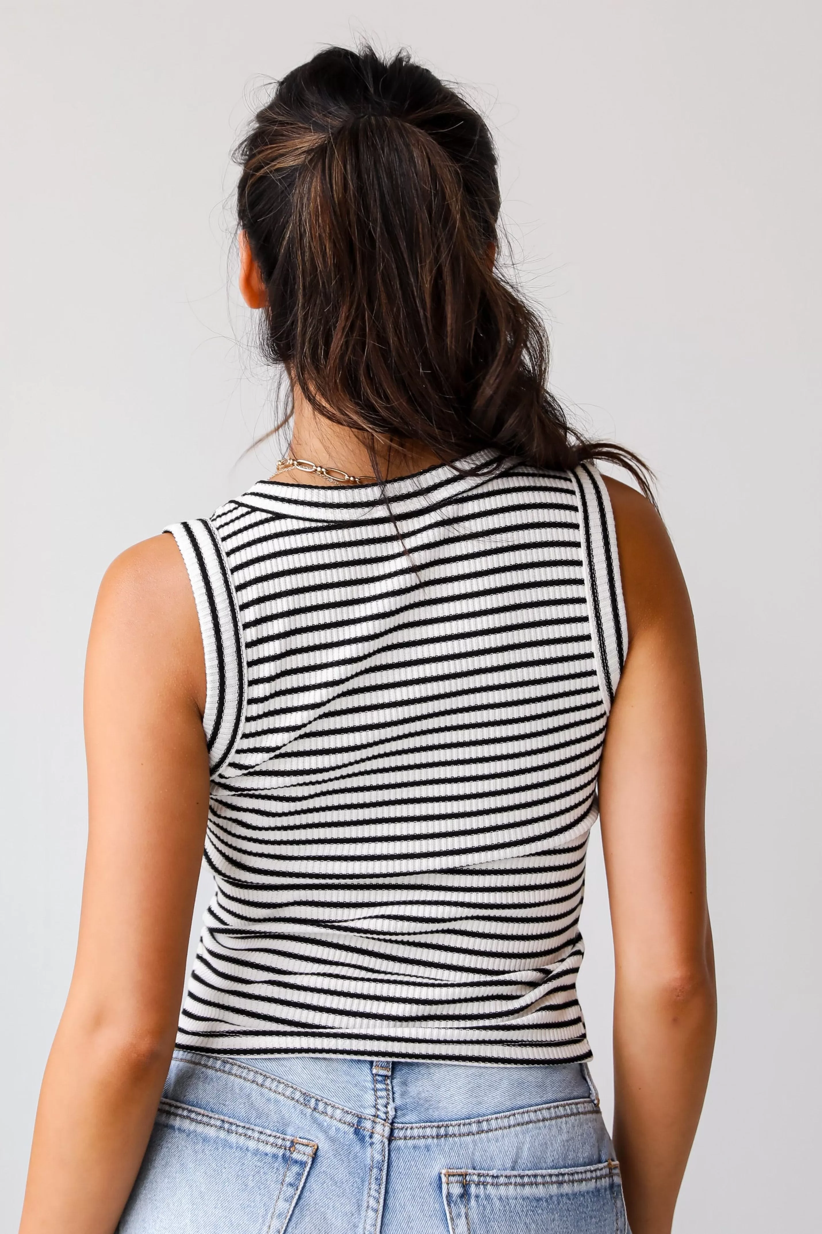 Bri Striped V-Neck Tank - DU DEAL