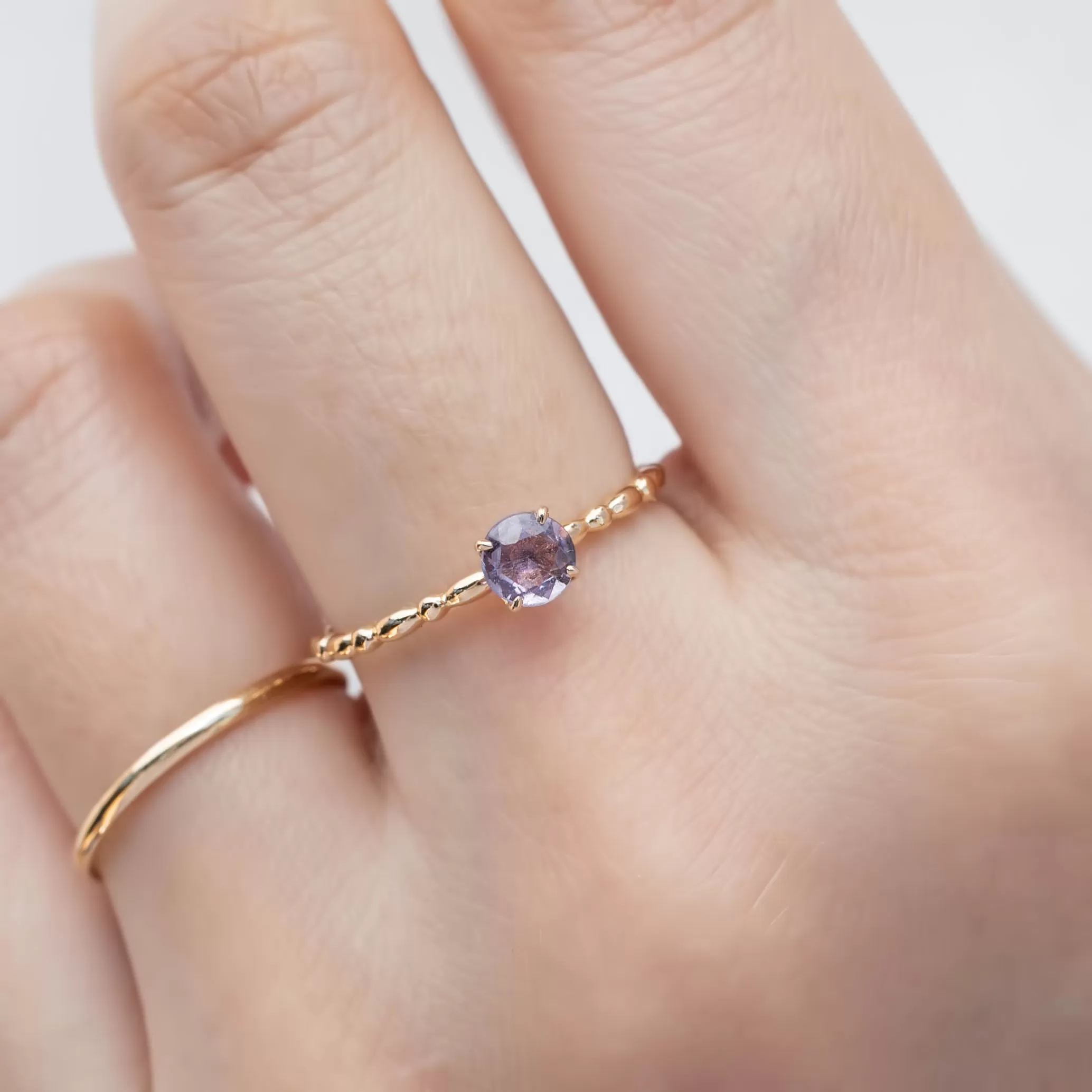 Candy Ring 4.5mm 0.40ct Purple Unheated Madagascar Sapphire 14K Yellow Gold