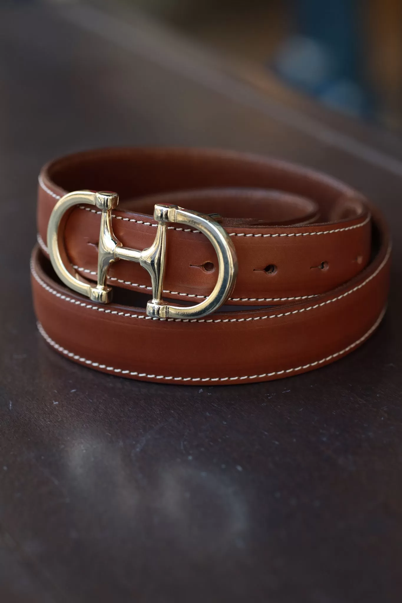 Ceinture Ambre en cuir lisse - Cognac