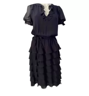 Chanel 01P 2001 Spring Navy Blue Silk Chiffon Ruffle short sleeve dress FR 38 US 4