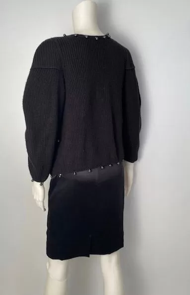 Chanel 09P 2009 Spring black CC logo knit silk cardigan with grey pearls FR 36 US 4