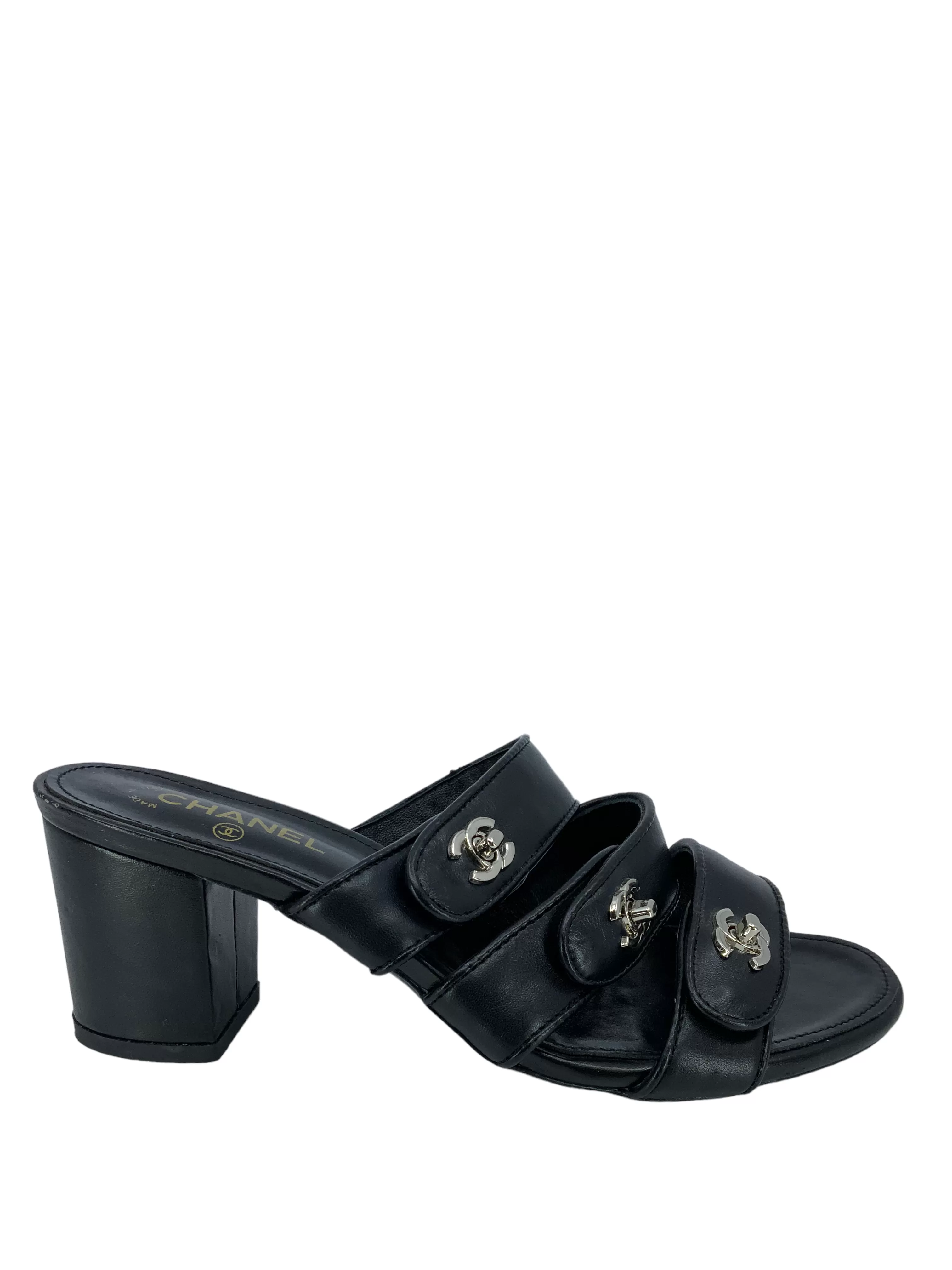 CHANEL CC Turnlock Leather Sandals Size 9