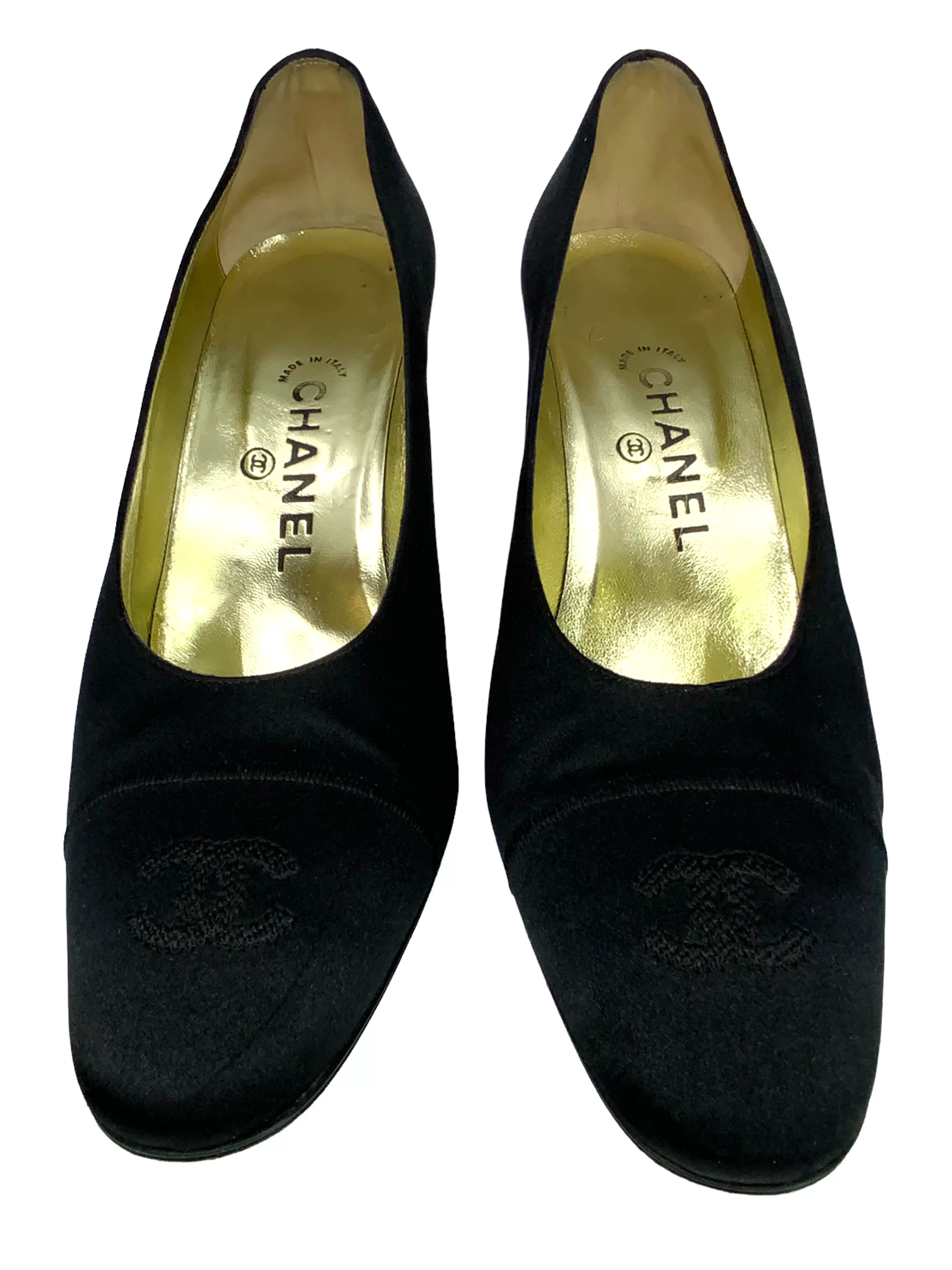 CHANEL Vintage Satin CC Cap Toe Pumps Size 10