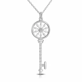 Circle Compass Key Necklace Silver