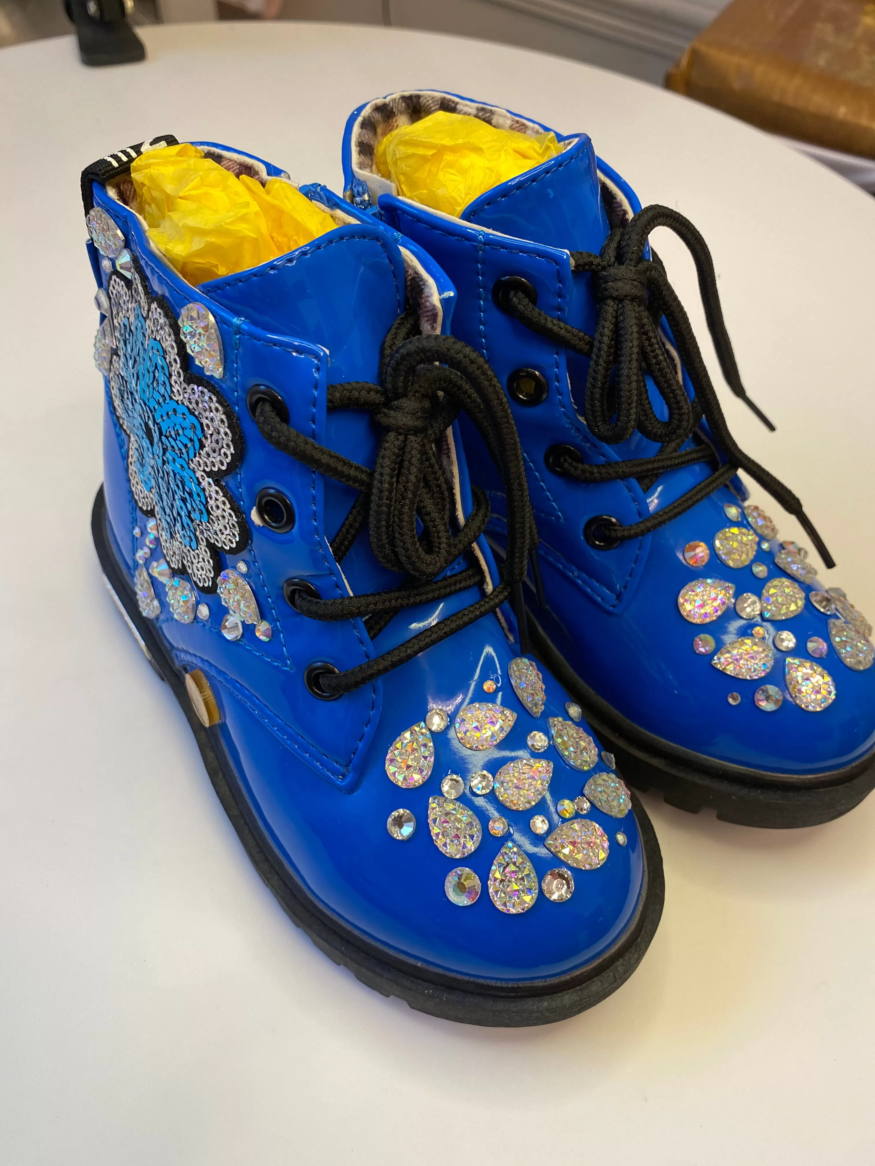 COOLING FLOWERS GIRLS CUSTOM BLUE BOOTS