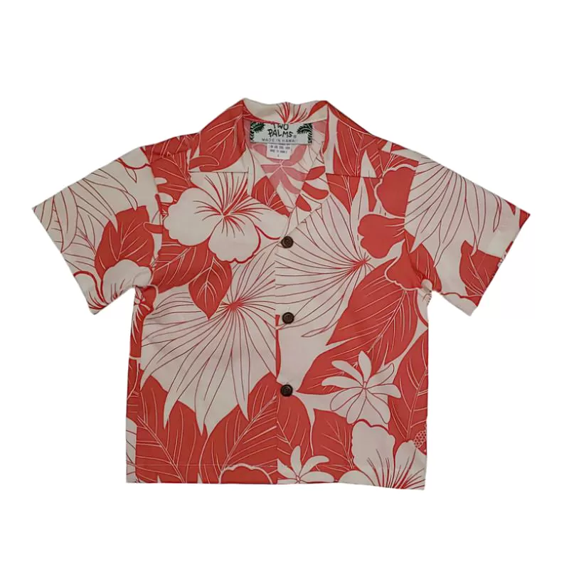 Cream and Red Hibiscus and Tiare Flower Boy's Shirt