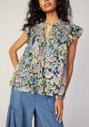 Current Air Flutter Sleeve Floral Top