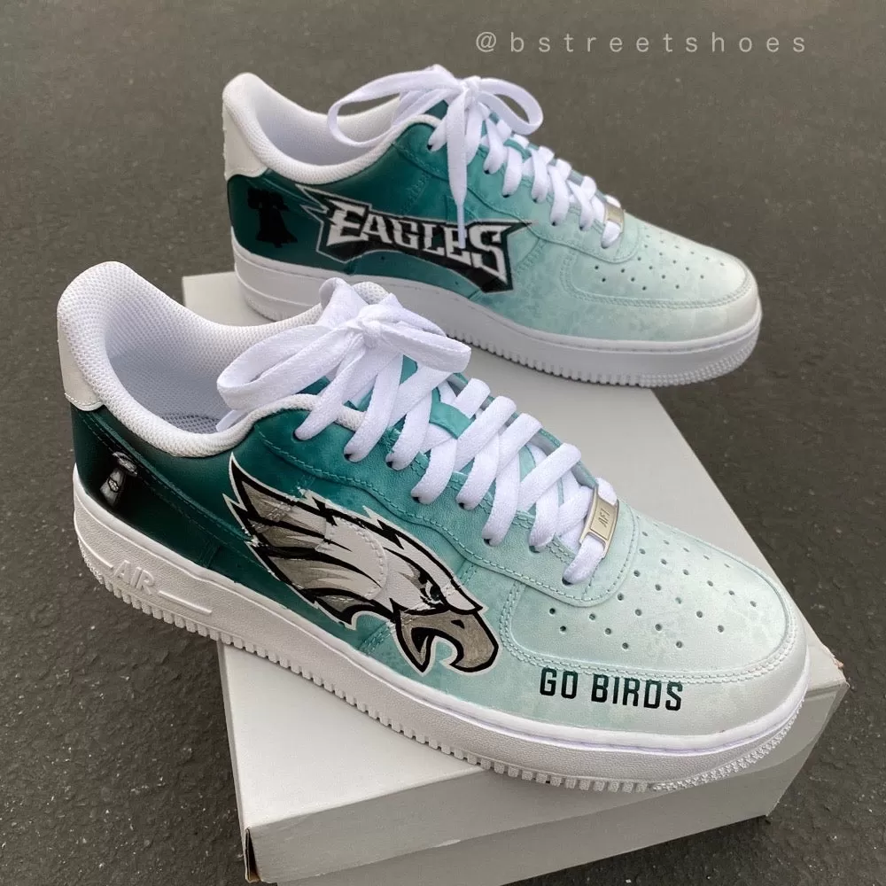 Custom Hand Painted Football Eagles Theme Nike Air Force 1