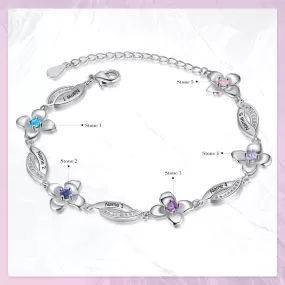 Customized Flower Bracelet With 5 Birthstones For Women