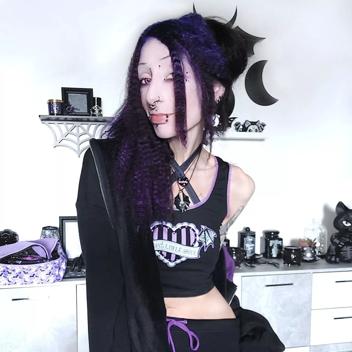 Daddys Lil Ghoul Purple Lace Crop Cami