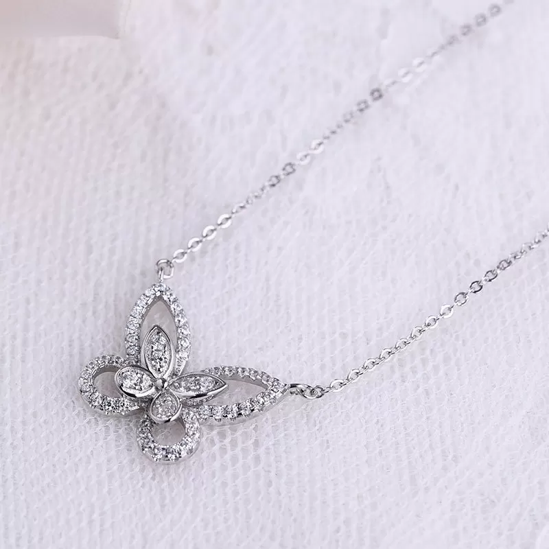 Dainty Butterfly Design Sterling Silver Pendant Necklace