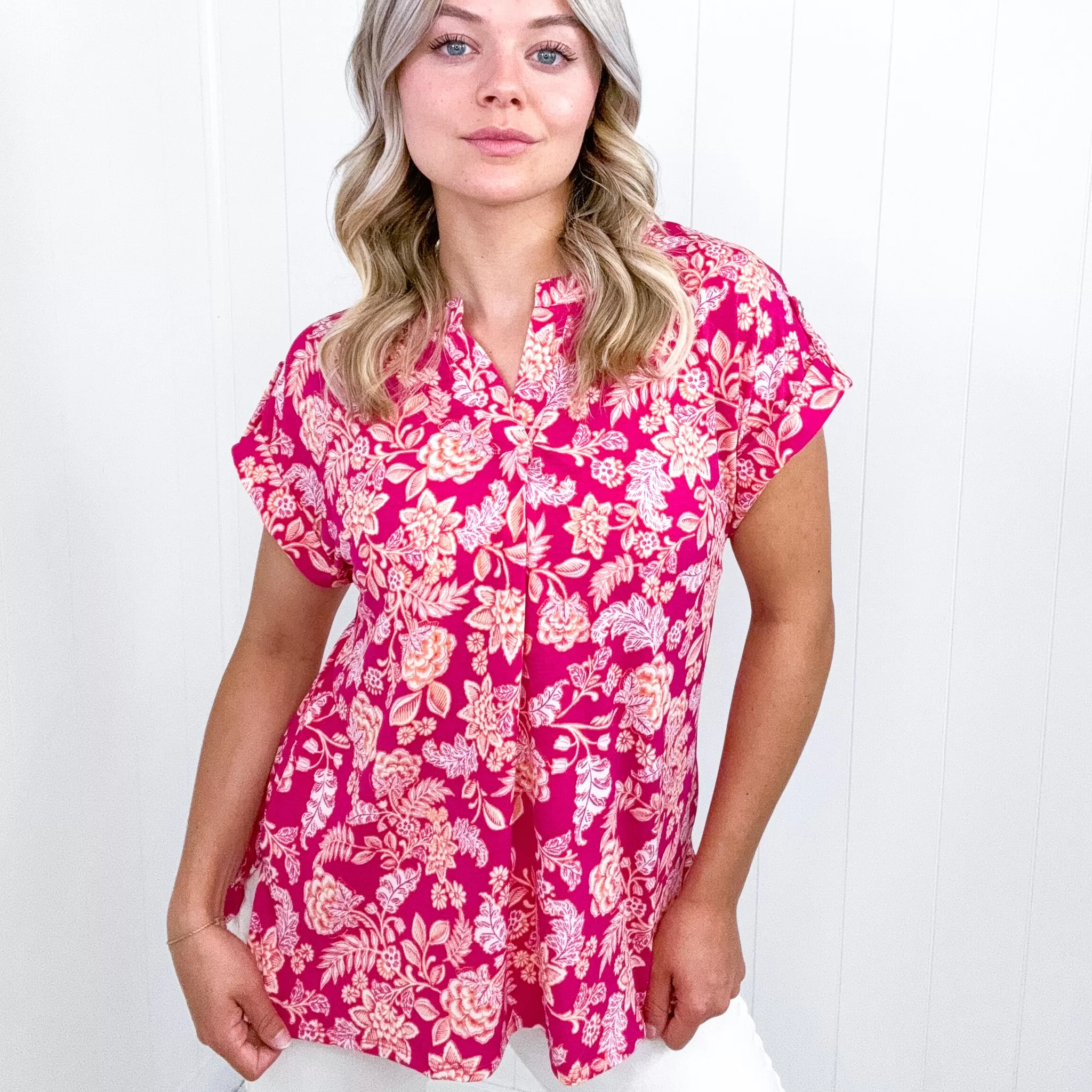 Dear Scarlett Lizzy Cap Sleeve Top in Pink and Peach Floral