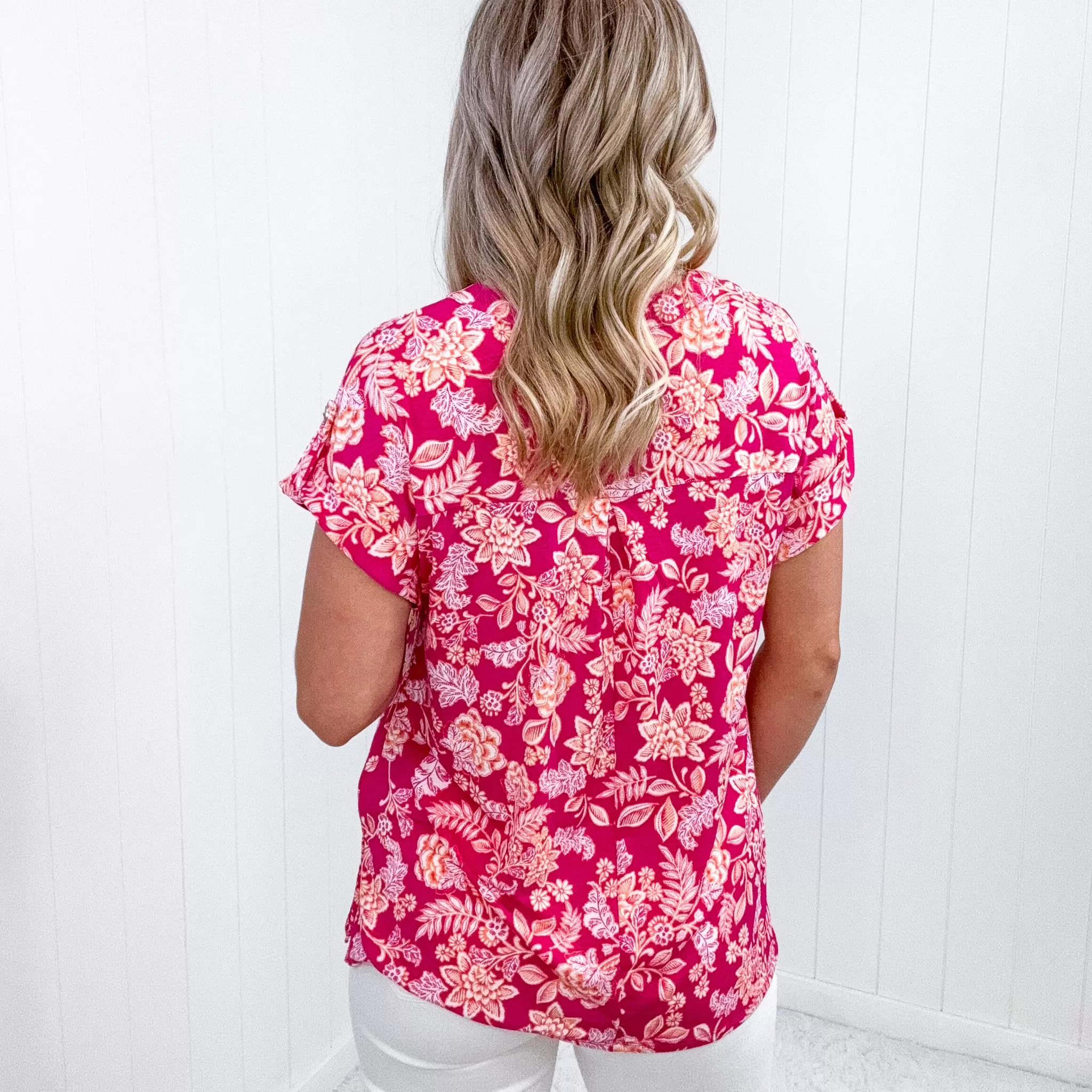 Dear Scarlett Lizzy Cap Sleeve Top in Pink and Peach Floral