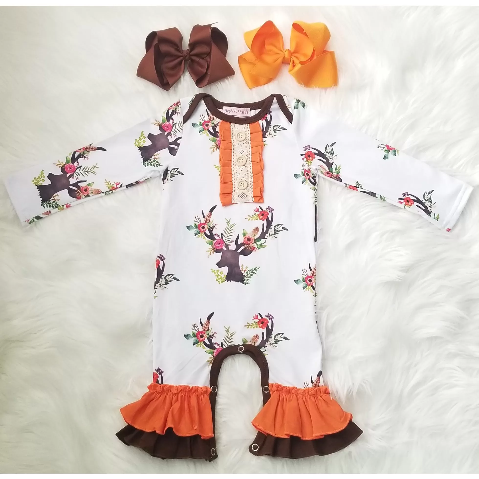 Deer Floral Ruffle Romper