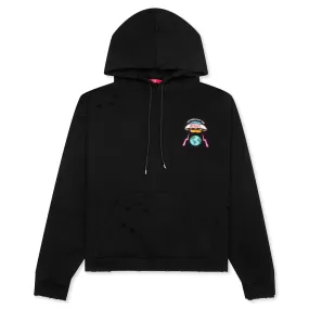 Distressed Hoodie Small Logo - Black