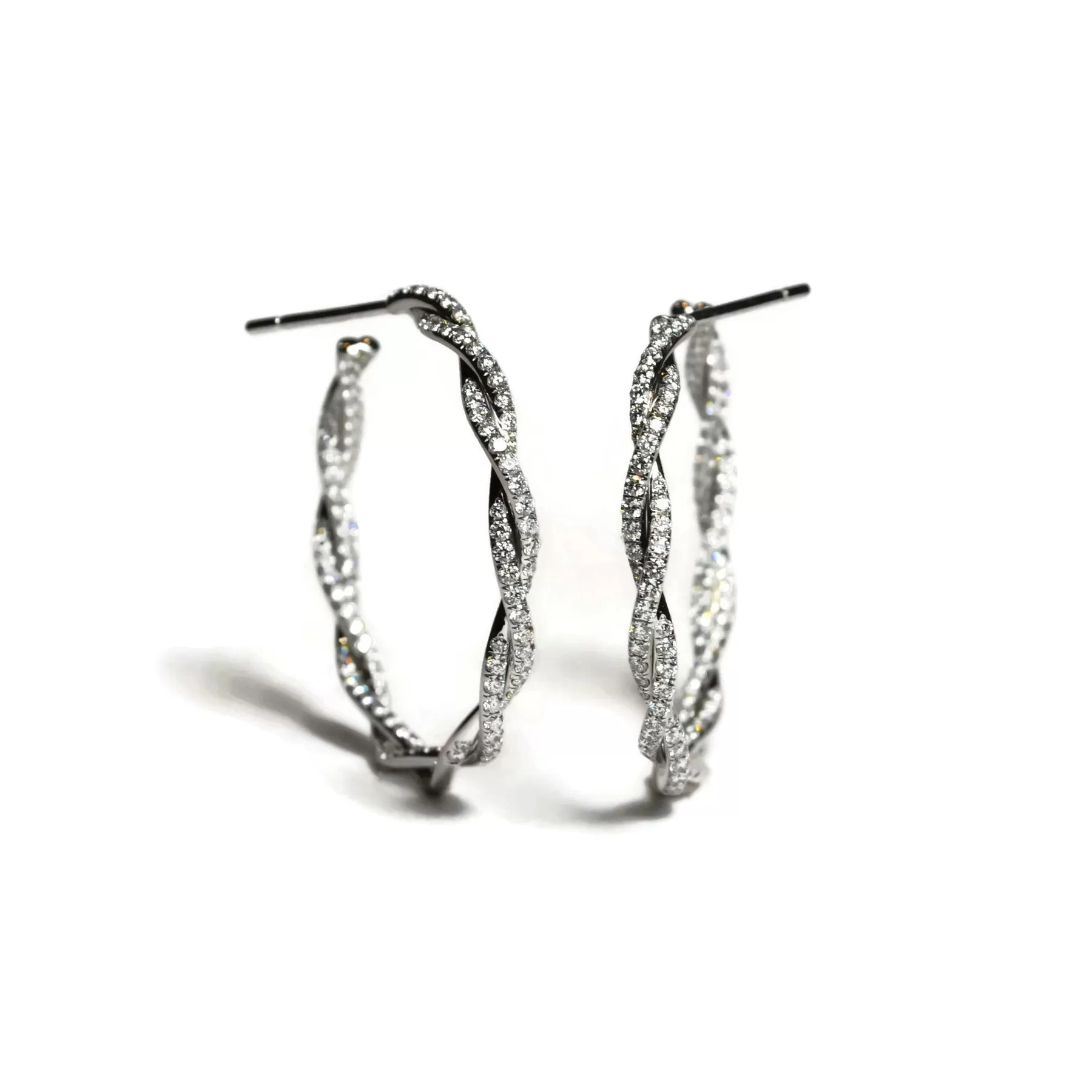 Eclat Jewels - Twisted Vine Diamond Hoop Earrings, 18k White Gold