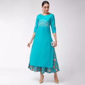 Embroidered 3/4th Sleeves Semi-Festive Kurta