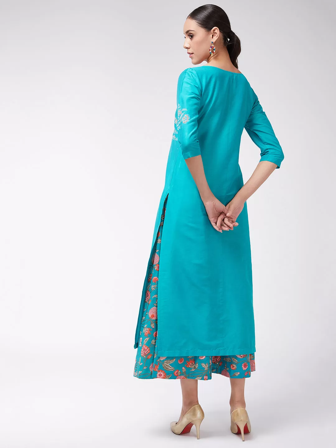 Embroidered 3/4th Sleeves Semi-Festive Kurta