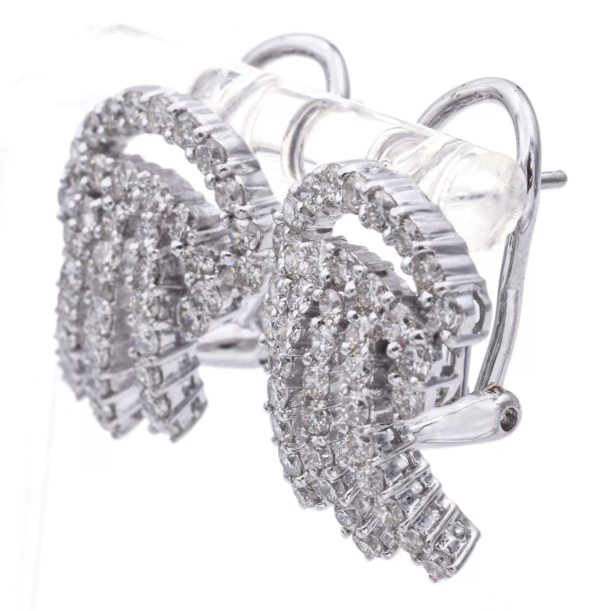 Estate 14K White Gold 2.58 TCW Diamond Omega Back Drop Earrings