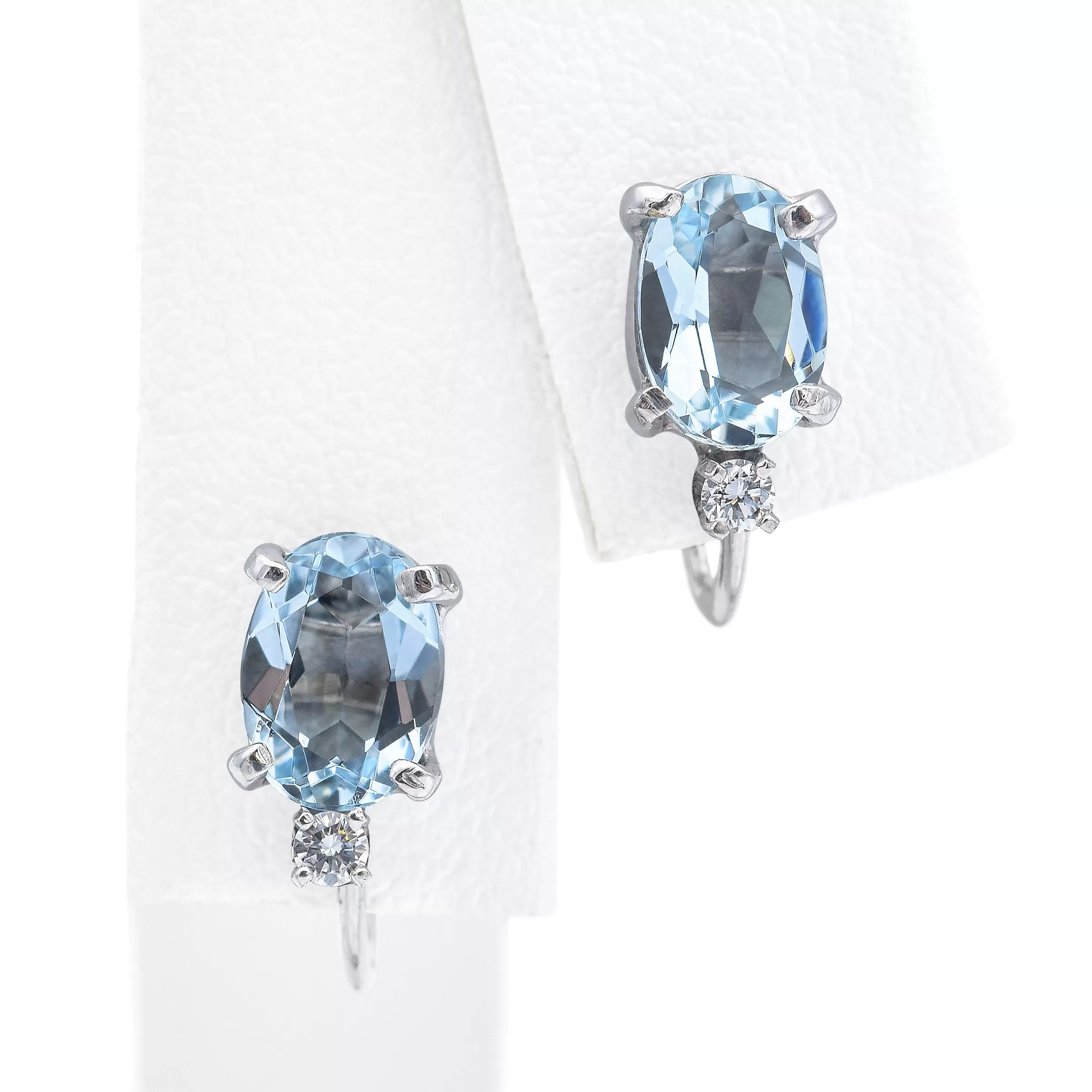 Estate 14K White Gold Aquamarine & Diamond Screw-Back Earrings