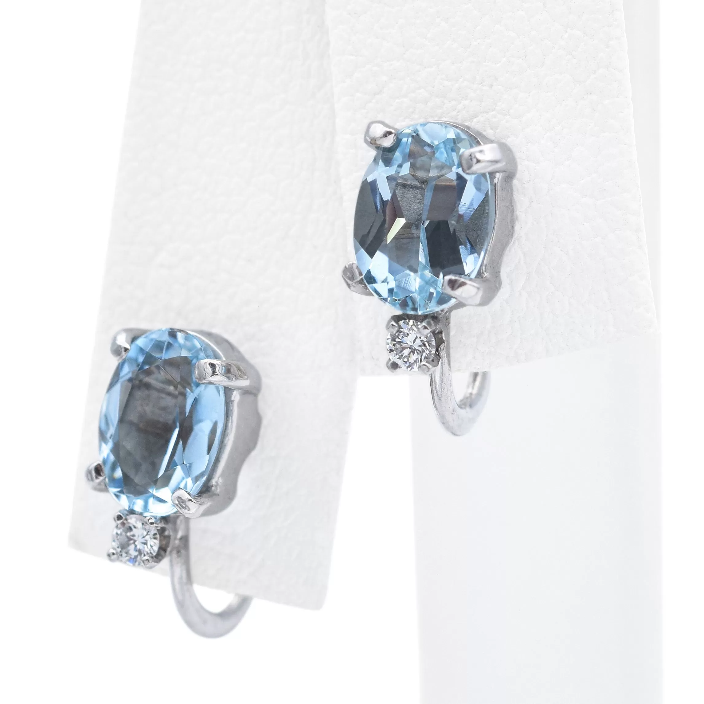 Estate 14K White Gold Aquamarine & Diamond Screw-Back Earrings