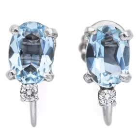 Estate 14K White Gold Aquamarine & Diamond Screw-Back Earrings