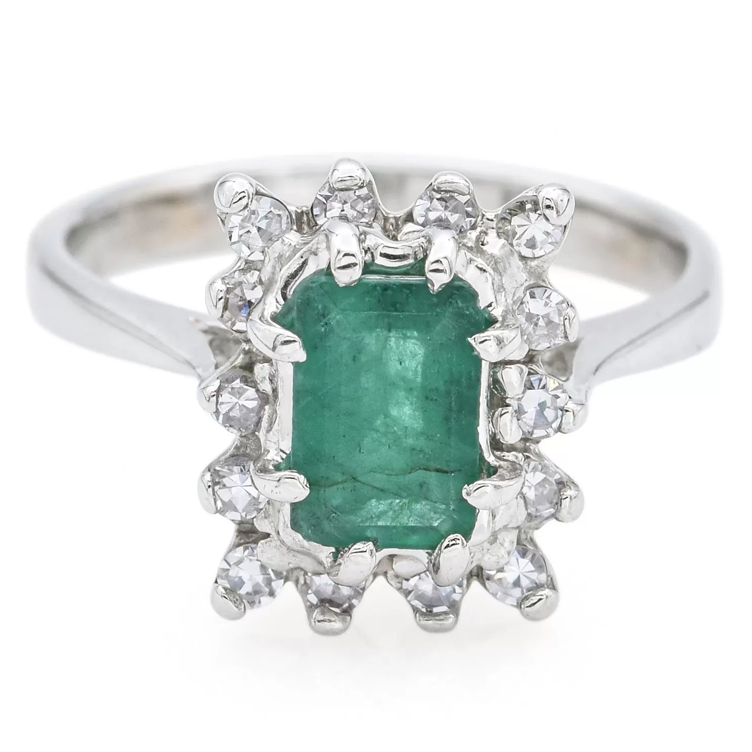 Estate 14K White Gold Emerald & 0.21 TCW Diamond Ring Size 5.5