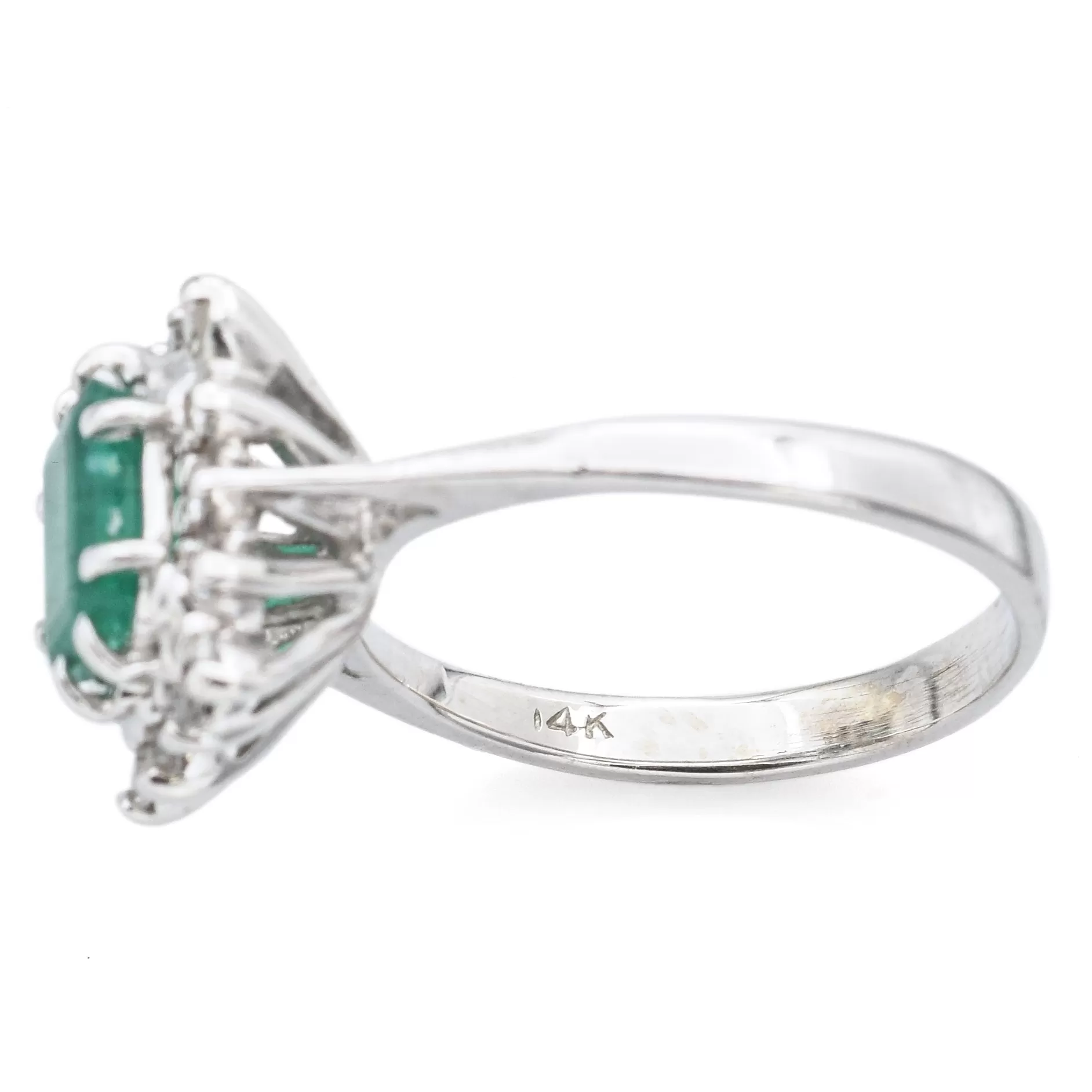 Estate 14K White Gold Emerald & 0.21 TCW Diamond Ring Size 5.5