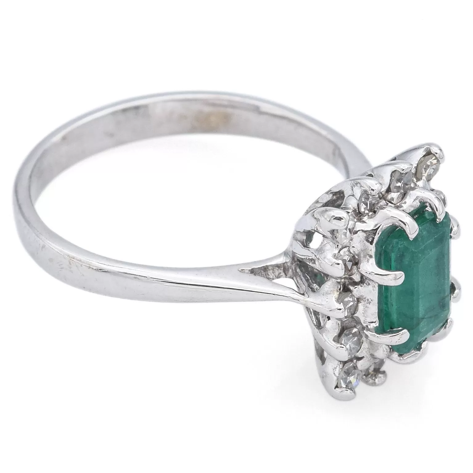 Estate 14K White Gold Emerald & 0.21 TCW Diamond Ring Size 5.5