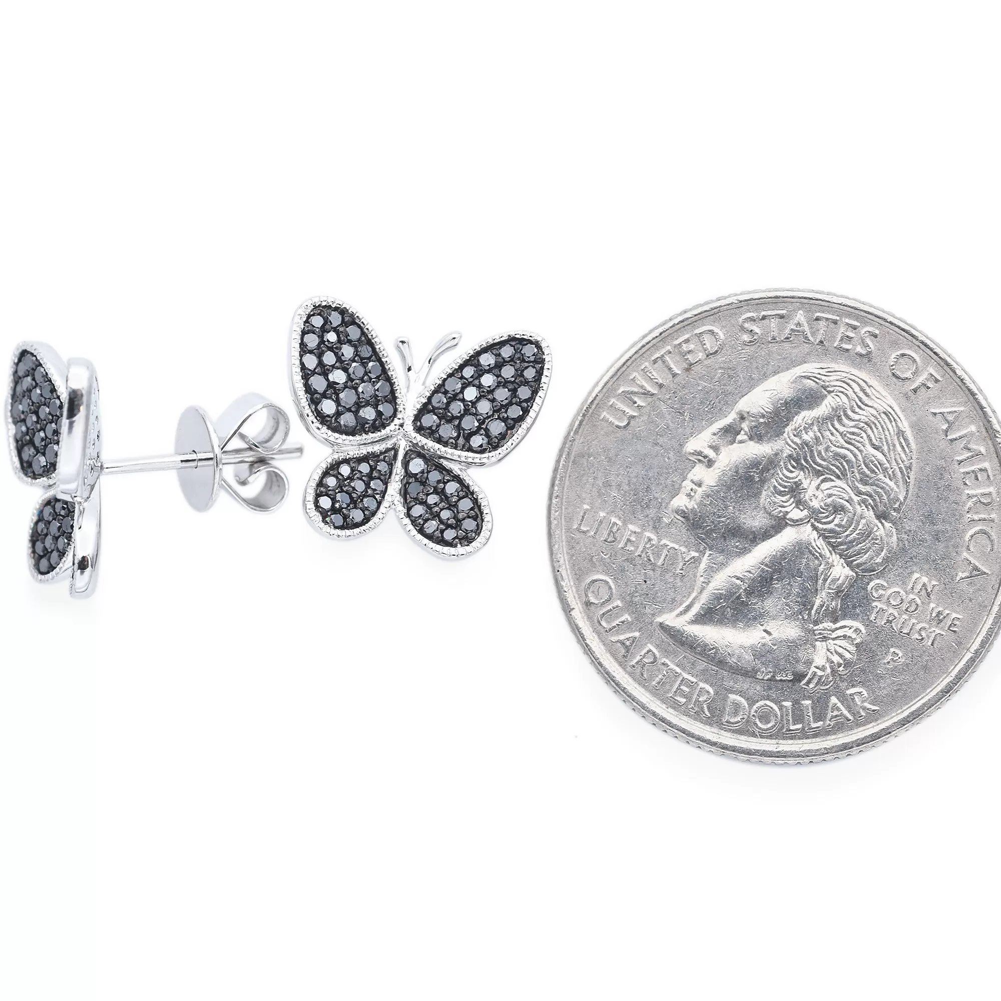 Estate 18K White Gold 0.64 TCW Black Diamond Butterfly Stud Earrings