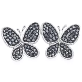 Estate 18K White Gold 0.64 TCW Black Diamond Butterfly Stud Earrings