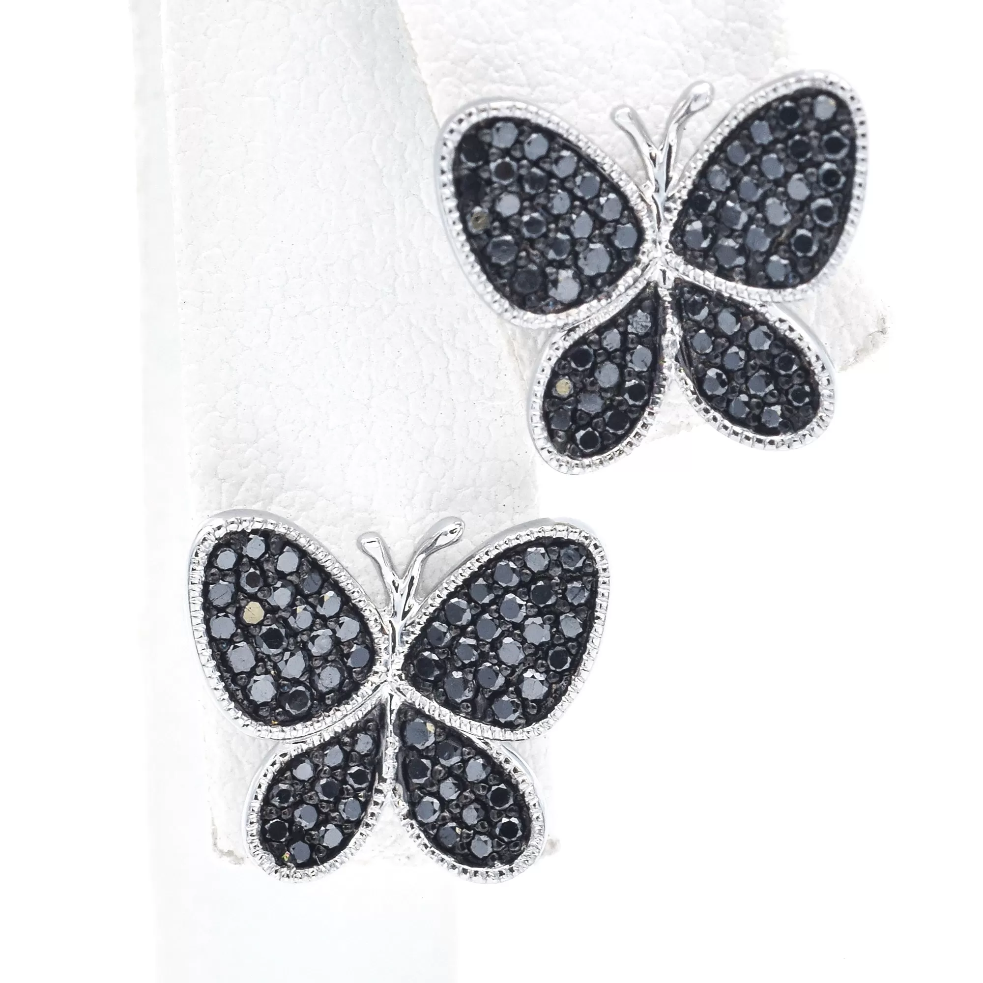 Estate 18K White Gold 0.64 TCW Black Diamond Butterfly Stud Earrings