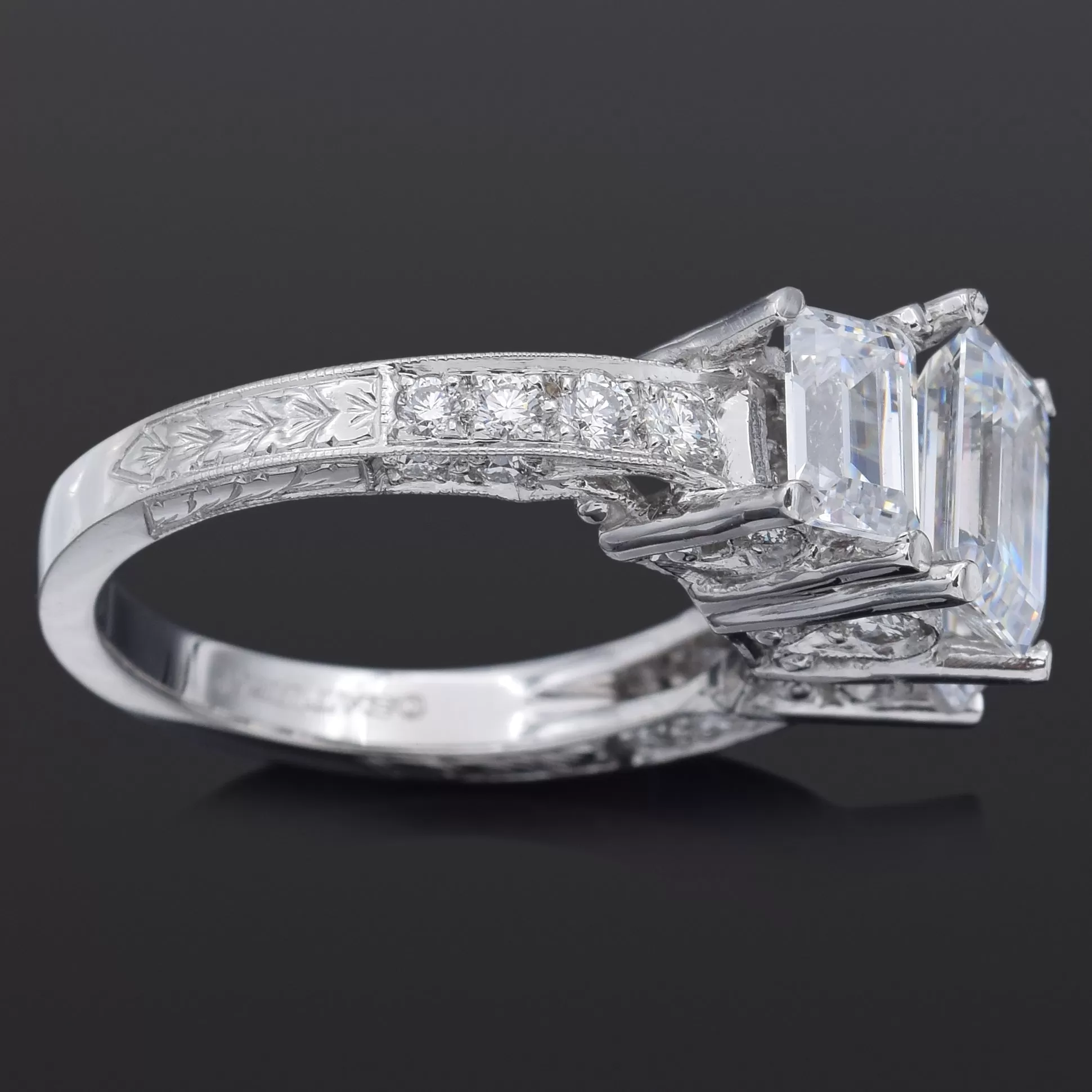 Estate Platinum CZ Center-Stones & 0.56 TCW Diamond Side-Stones Band Ring