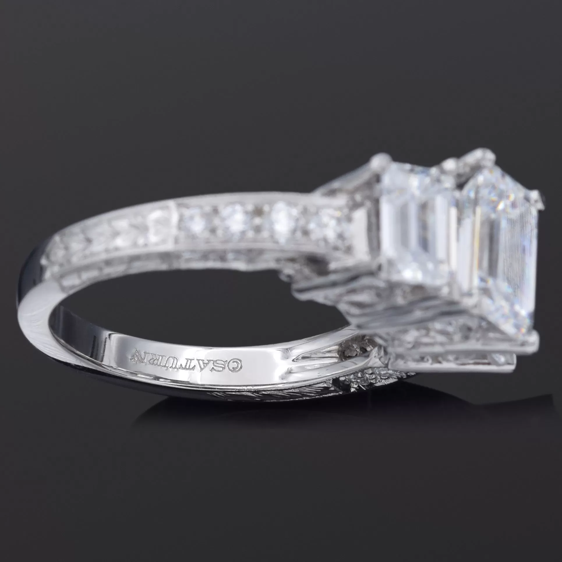 Estate Platinum CZ Center-Stones & 0.56 TCW Diamond Side-Stones Band Ring