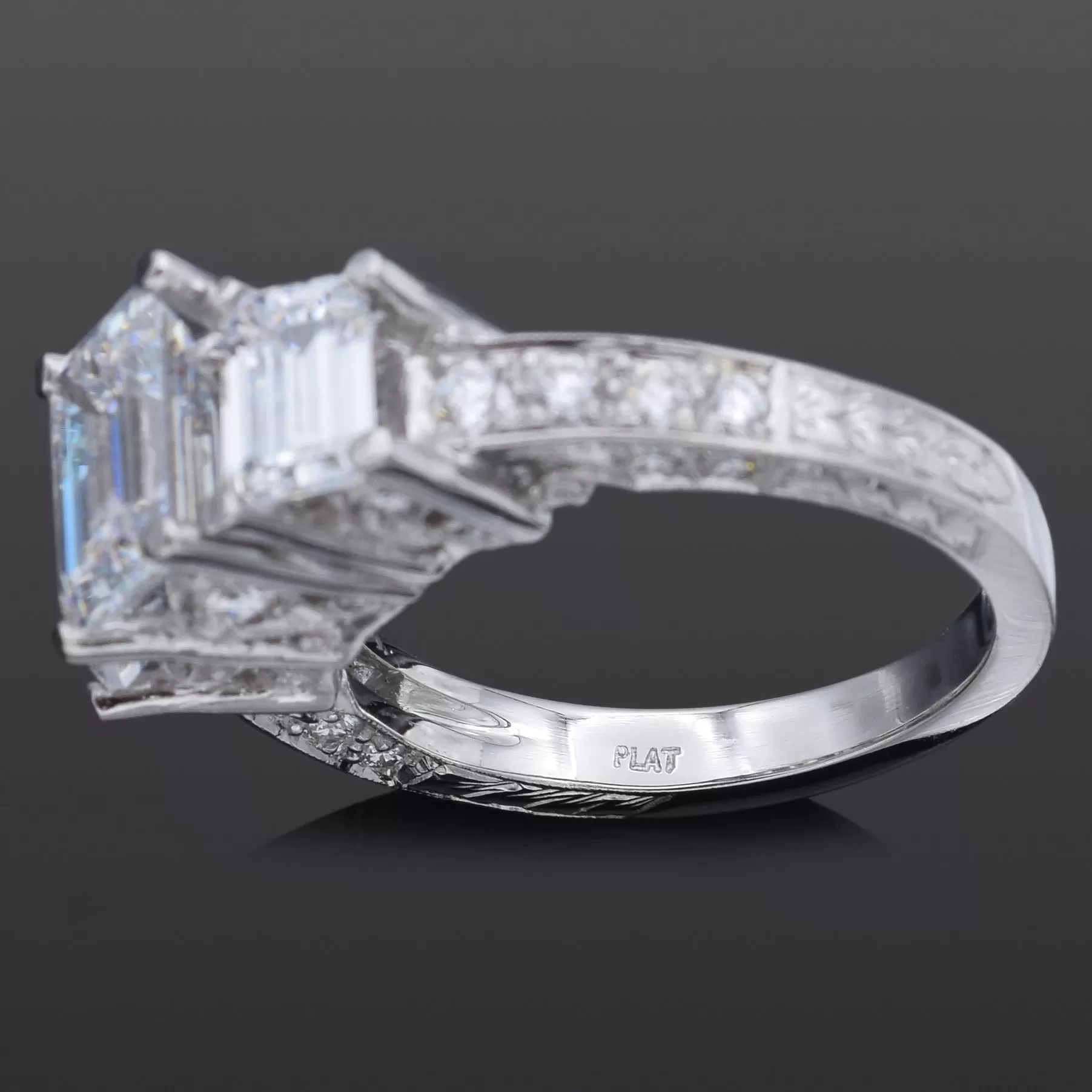 Estate Platinum CZ Center-Stones & 0.56 TCW Diamond Side-Stones Band Ring