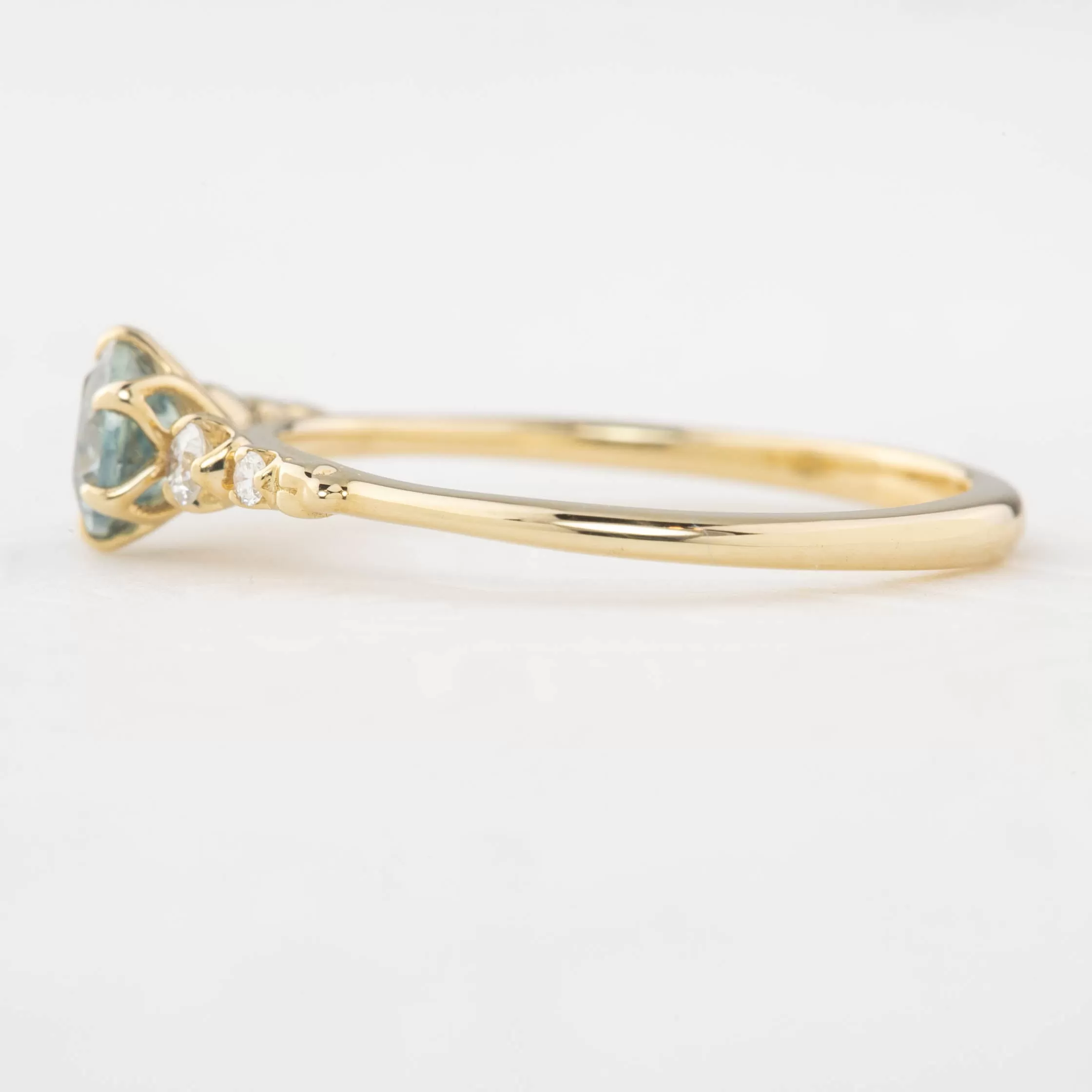 Estel Fleur Ring 4.7mm 0.55ct Blue Green Round Unheated Sapphire, 14k Yellow Gold