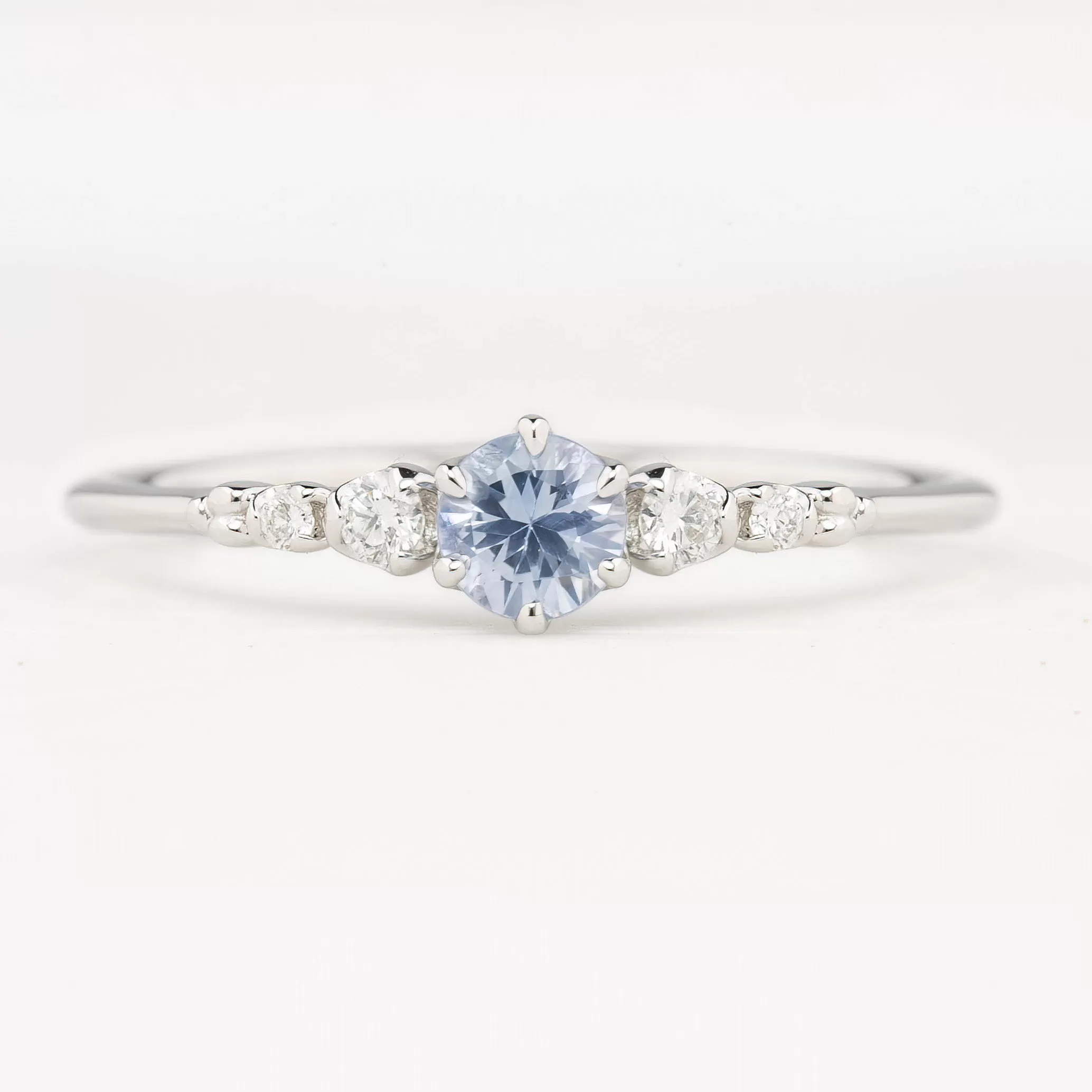 Estel Fleur Ring 4mm 0.30ct Light Blue Round Ceylon Sapphire, 14K White Gold