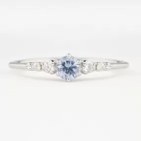 Estel Fleur Ring 4mm 0.30ct Light Blue Round Ceylon Sapphire, 14K White Gold