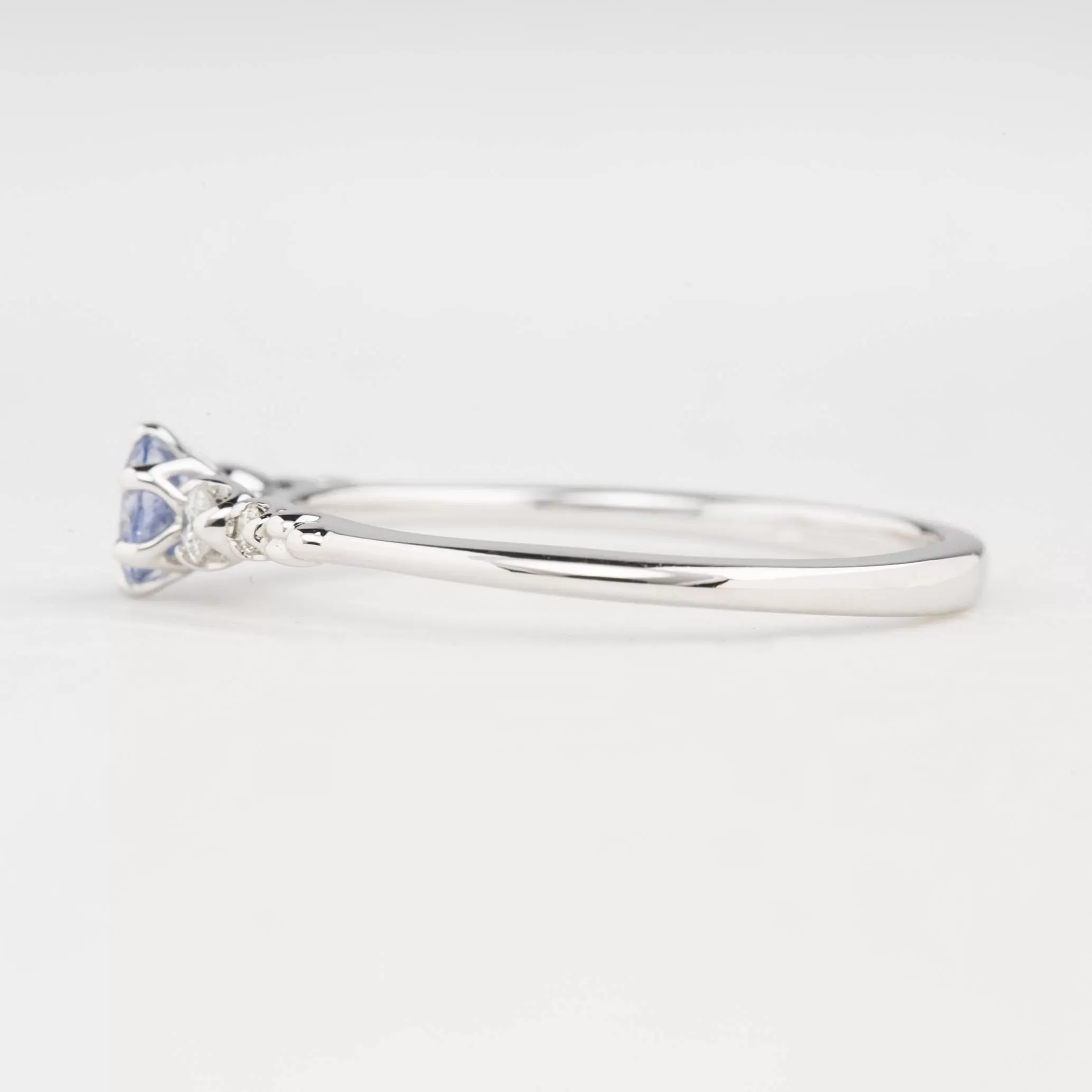 Estel Fleur Ring 4mm 0.30ct Light Blue Round Ceylon Sapphire, 14K White Gold