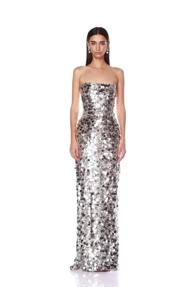 Farah Silver Strapless Gown