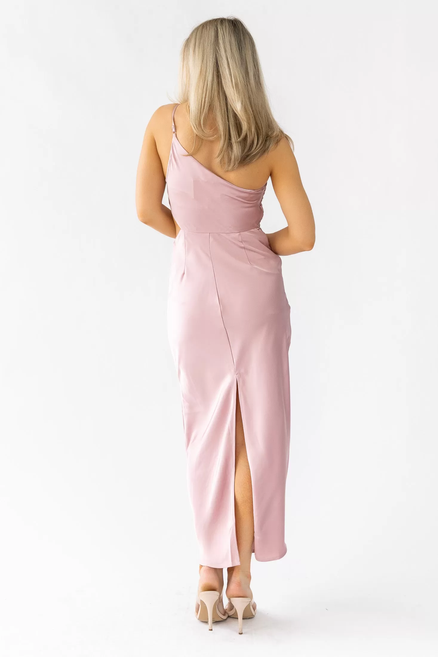 Farrah Mauve Satin Midi Dress